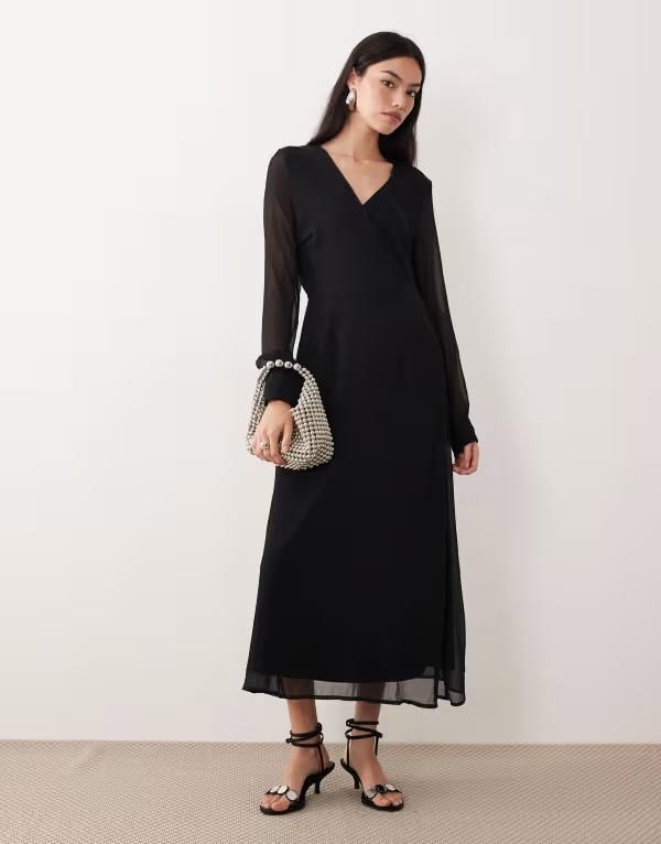 ヴィラ レディース トップス ワンピース Vネック ミディ Vila longsleeve vneck midi dress Black ブラック