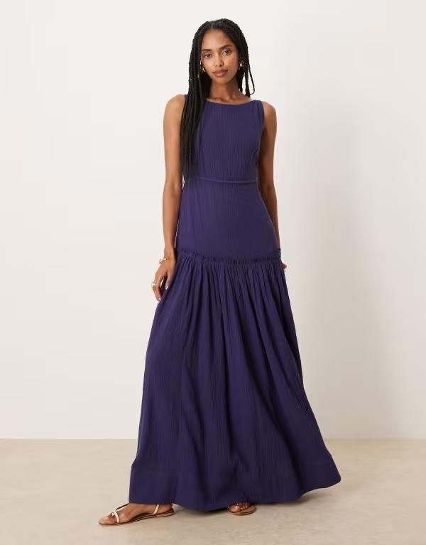 エイソス レディース トップス ワンピース マキシワンピース マキシ ASOS DESIGN laundered slash neck maxi dress with seaming detail i