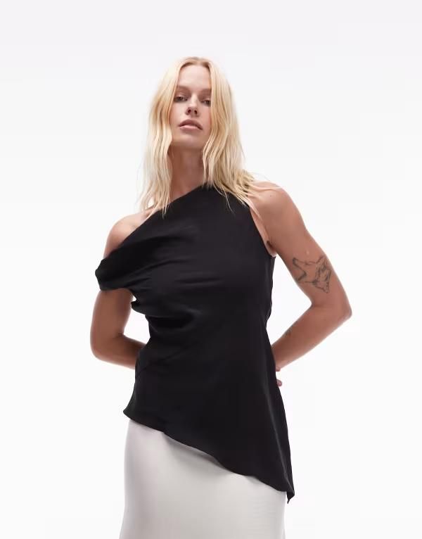 トップショップ レディース トップス タンクトップ アシンメトリー Topshop super soft cupro twist detail asymmetric top Black ブラック