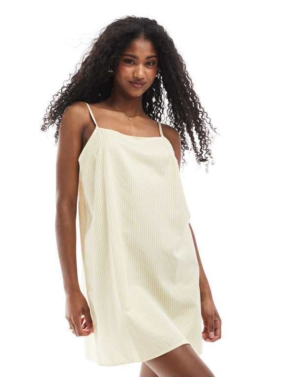 エイソス レディース トップス ワンピース ミニワンピース ミニ ASOS DESIGN poplin trapeze strappy mini dress in yellow stripe part
