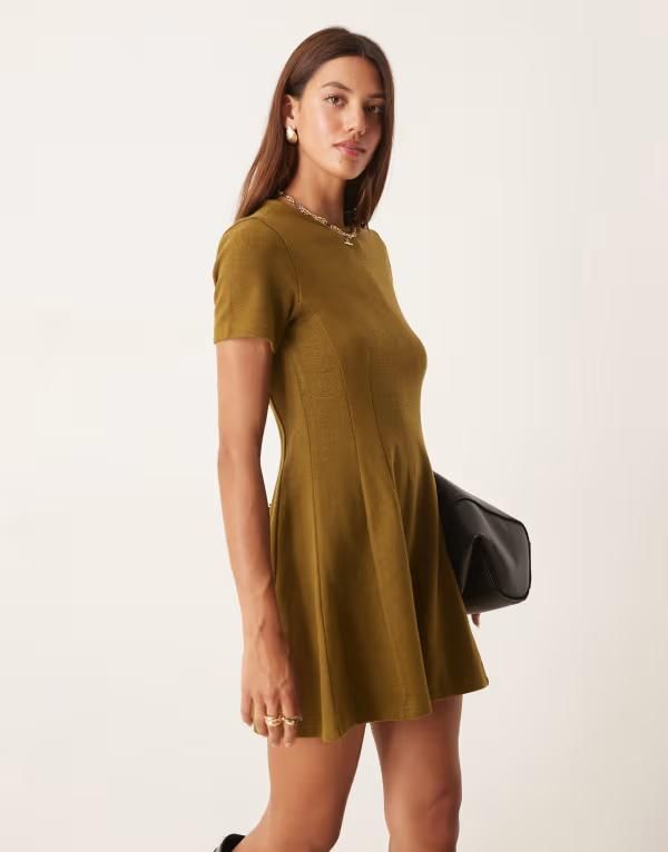 エイソス レディース トップス ワンピース ミニワンピース ミニ ASOS DESIGN super soft short sleeve fit and flare mini dress in oli