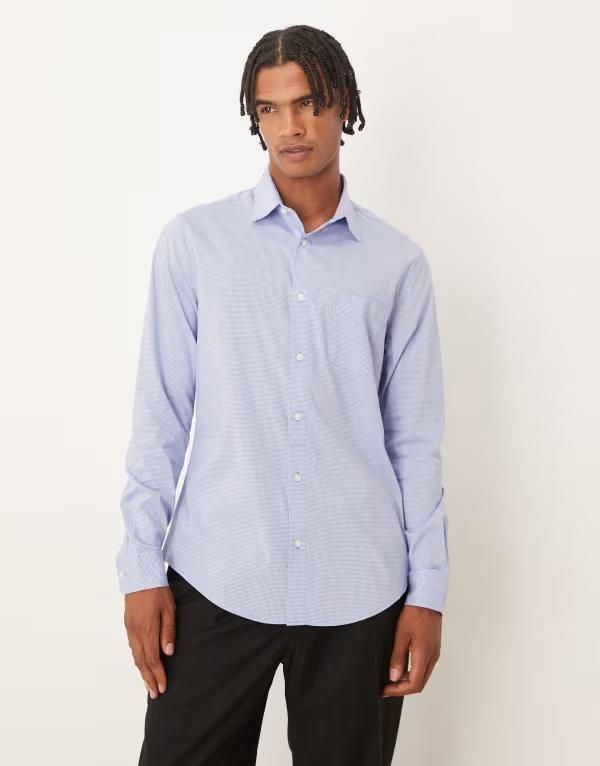 エイソス メンズ トップス シャツ ASOS DESIGN slim shirt micro check BLUE ブルー