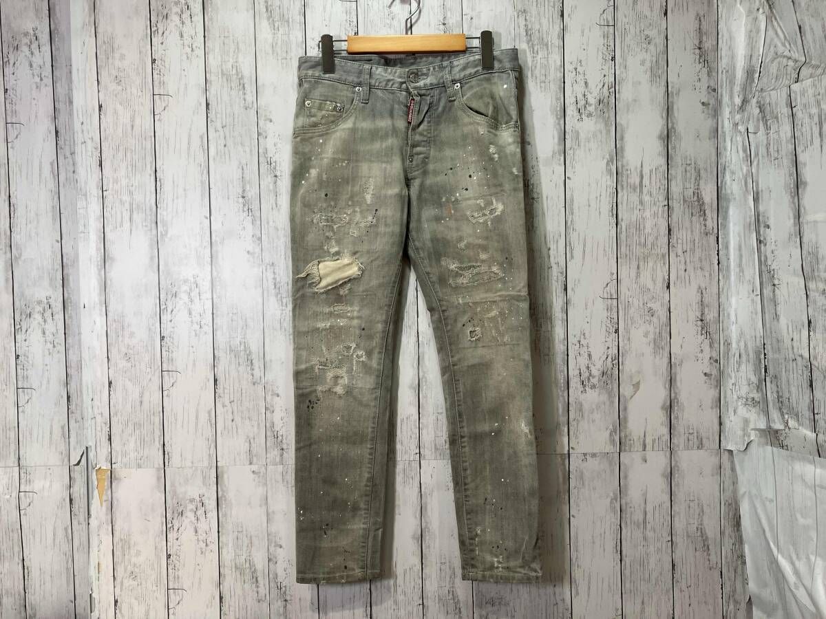 DSQUARED2 ディースクエアード　ブランドロゴブラックパッチダメージ加工デニムパンS74LB1244S30260 サイズ42 カラーグレー