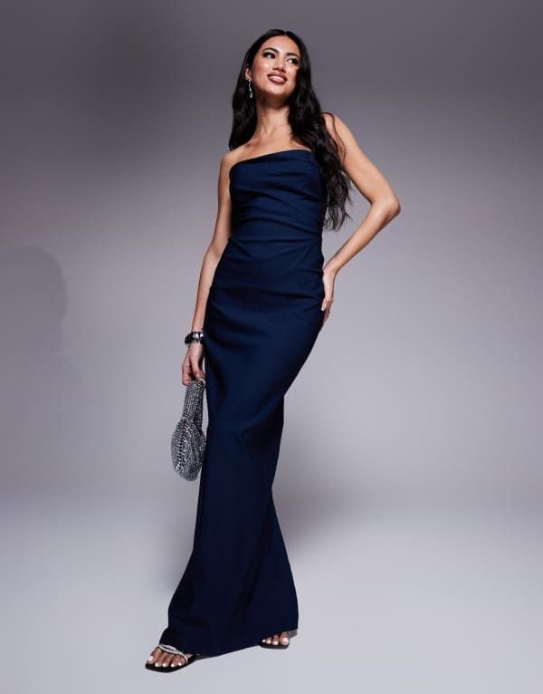 ベスパー レディース トップス ワンピース マキシワンピース ドレープ マキシ Vesper drape waist bandeau maxi dress NAVY ネイビー