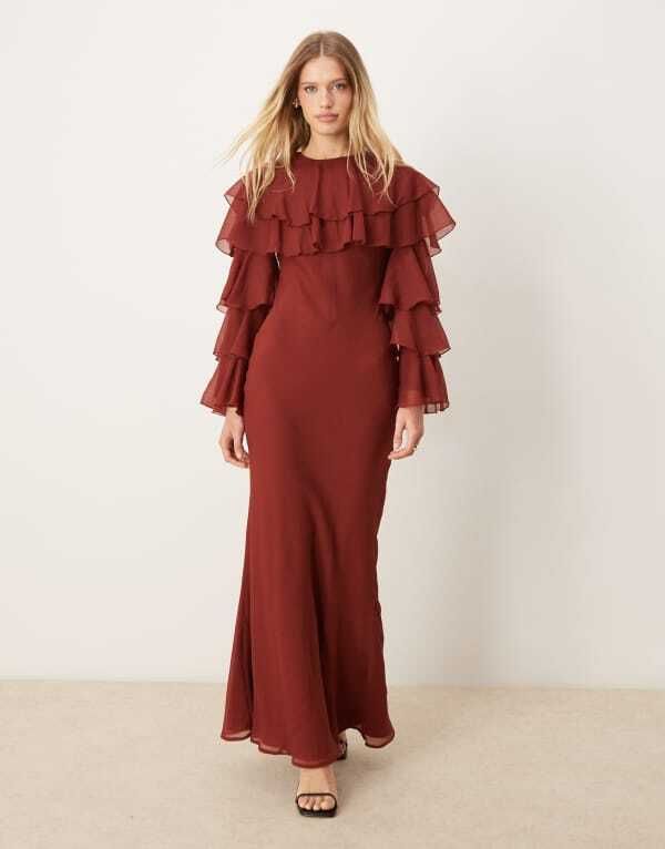 エイソス レディース トップス ワンピース ティアード マキシワンピース フリル オーバーレイ マキシ ASOS DESIGN tiered ruffle overlay bias maxi dres