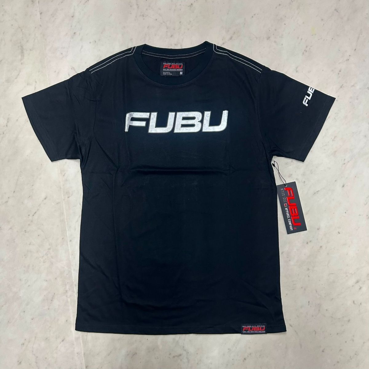 USA仕様 FUBU フブ Checkerboard チェッカーボード フォイルロゴ Tシャツ Y201 黒 (FBT6)
