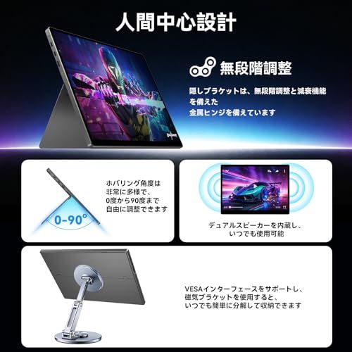 R★モバイルモニター 13.5インチ 3K解像度自立型 ポータブルモニター 3000*2000 3:2 画面比 ポータブルモニター 超軽量600g 高輝度480nits 100％色域 画像比自動適合内蔵スピーカー VESA 対応 Type-C 1076ba29