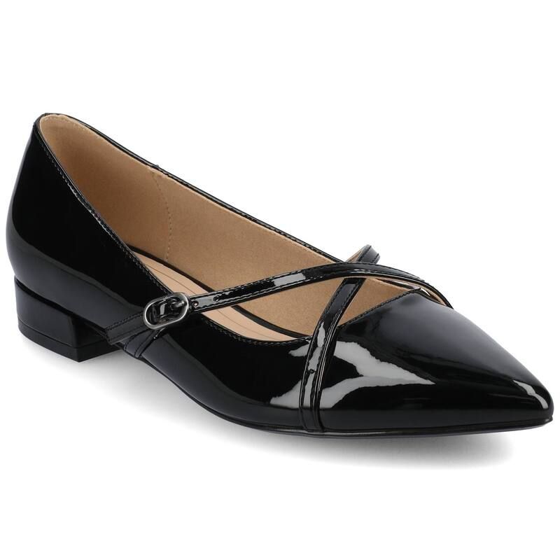 ジャーニー レディース シューズ サンダル ヒール Journee Camby Pointed Toe Covered Block Heel Womens Dress Flats Patent Bla