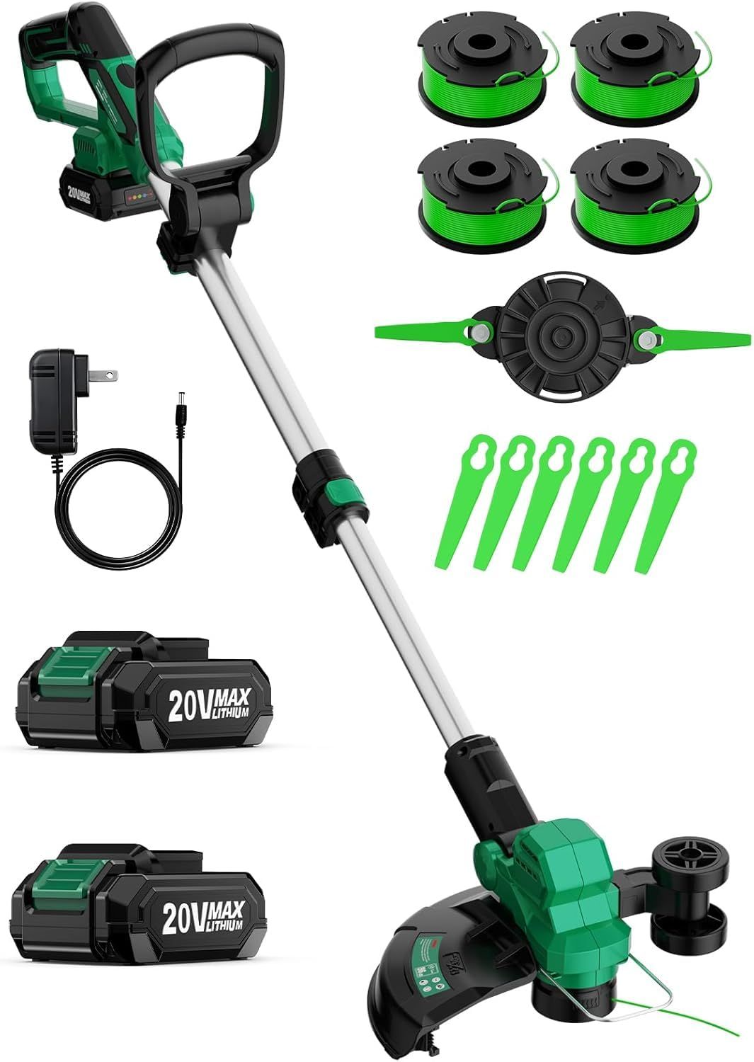 【2026 最強版】KIMO 充電式草刈り機 305mm 刈込幅 コードレス ブラシレスモーター 20000min-1 2000mAh バッテリー 2 個付き 急速充電 3-in-1 トリマー/エッジャー/小型モア 着脱式補助輪 ブレード 6 枚 + スプJu