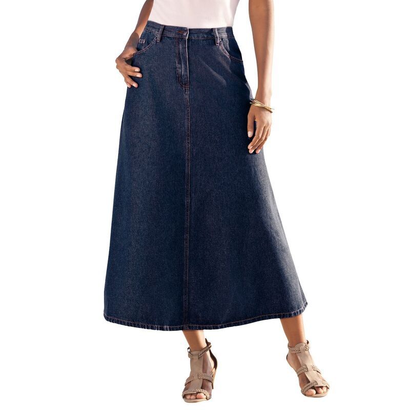 ロアマンズ レディース ボトムスカート A ライン プラスサイズ コットン Roamans Womens Plusize Complete Cotton ALine Skirt Indigo Wash