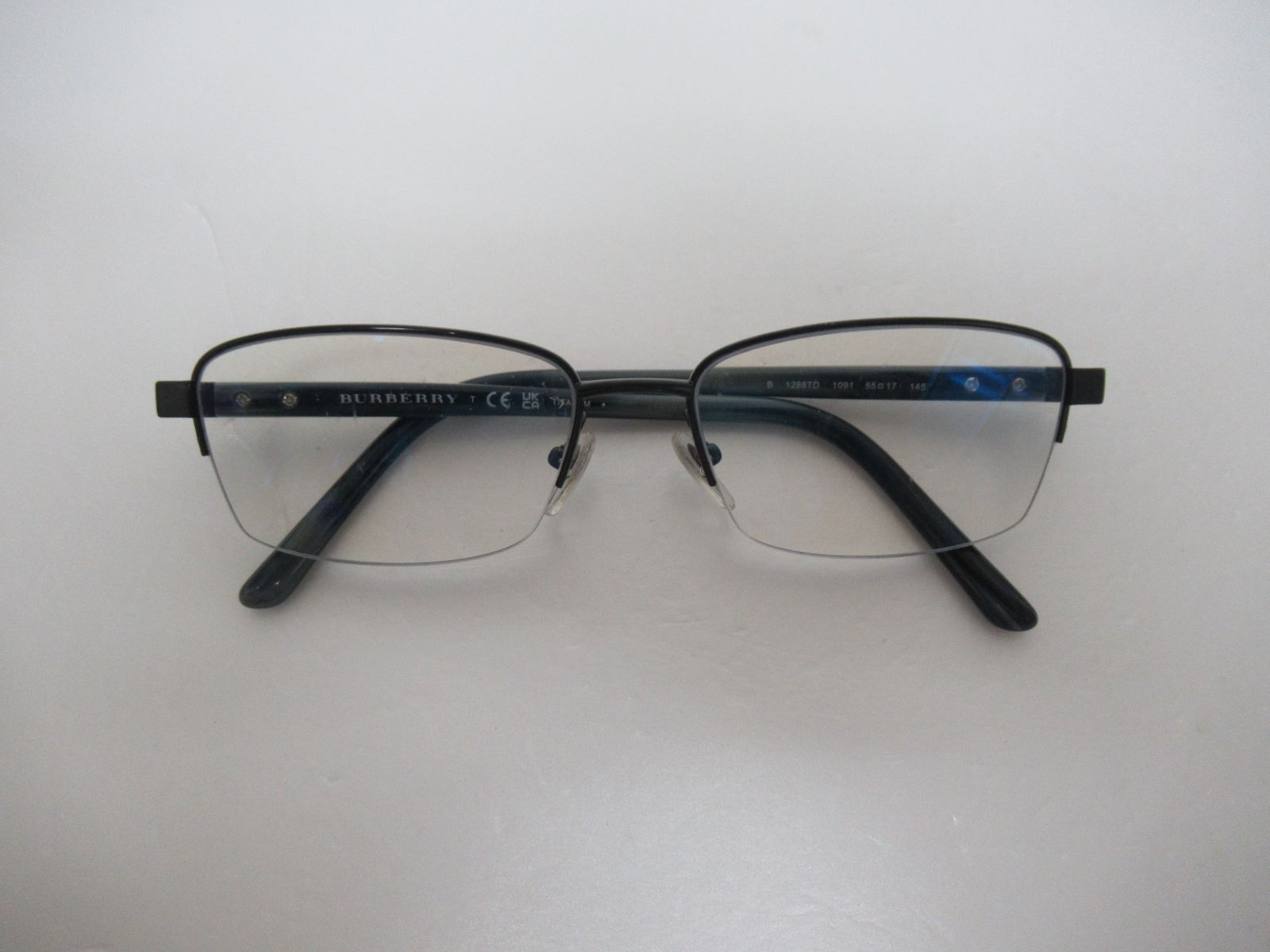 BURBERRY　バーバリー　B1288TD　ハーフリム　メガネ　眼鏡　メンズ　レディース　ユニセックス　人気　定番　中古　度入り　激安　即購入大歓迎　K717