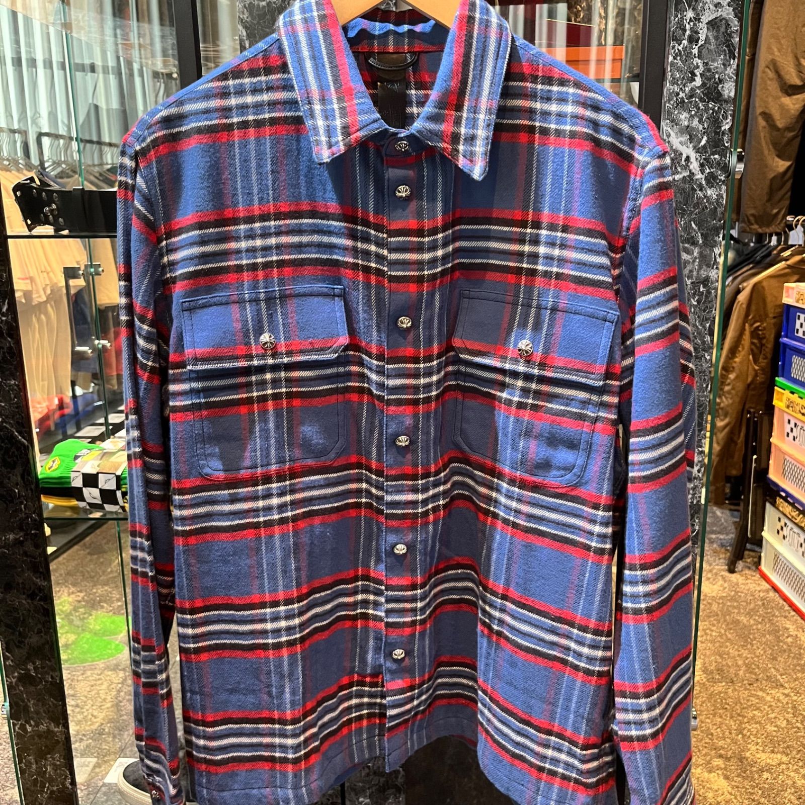 クロムハーツ　シャツ　WORK　DOG　チェック　ブルー×レッド　Mサイズ　S品