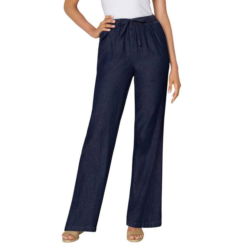 ウーマン ウィズイン レディース ボトムス カジュアルパンツ プラスサイズ デニム Woman Within Womens Plusize Drawstring Denim WideLeg Denim