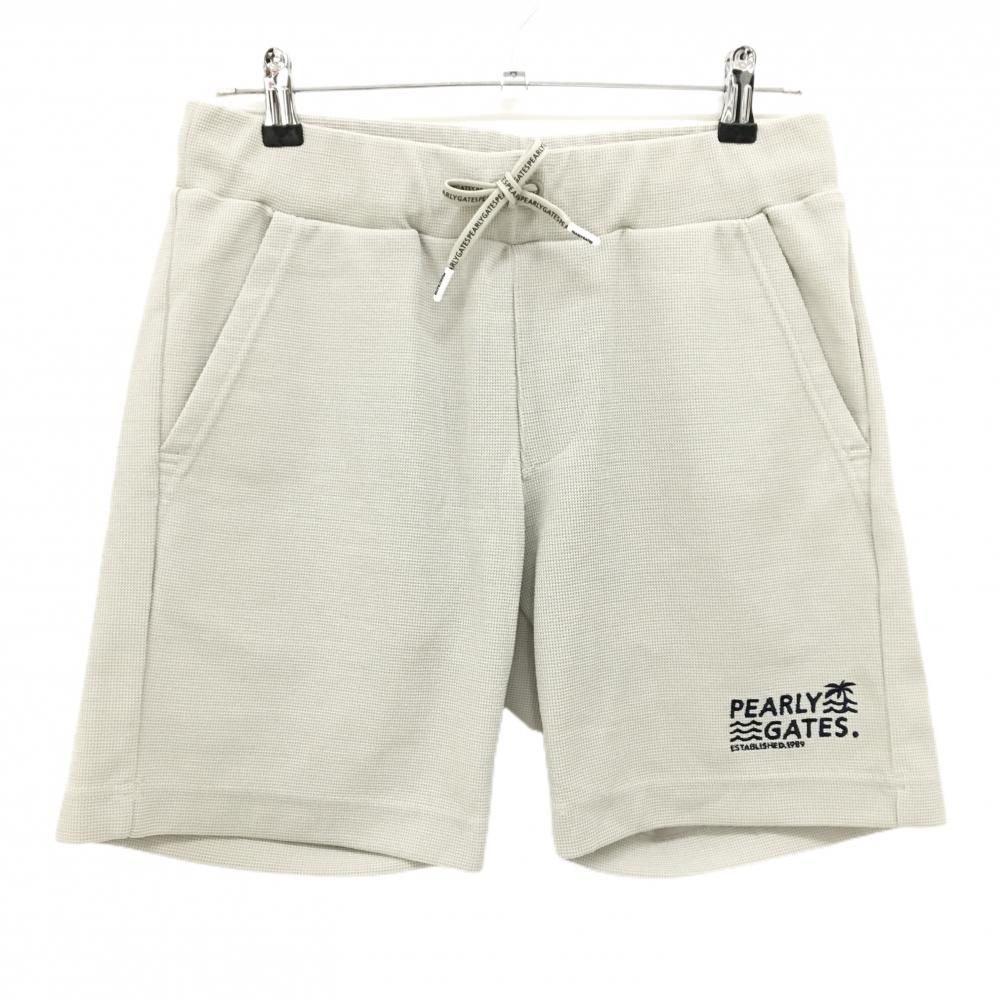 【超美品】パーリーゲイツ ハーフパンツ グレージュ ロゴネイビー ウエストゴム メンズ 4(M) ゴルフウェア PEARLY GATES