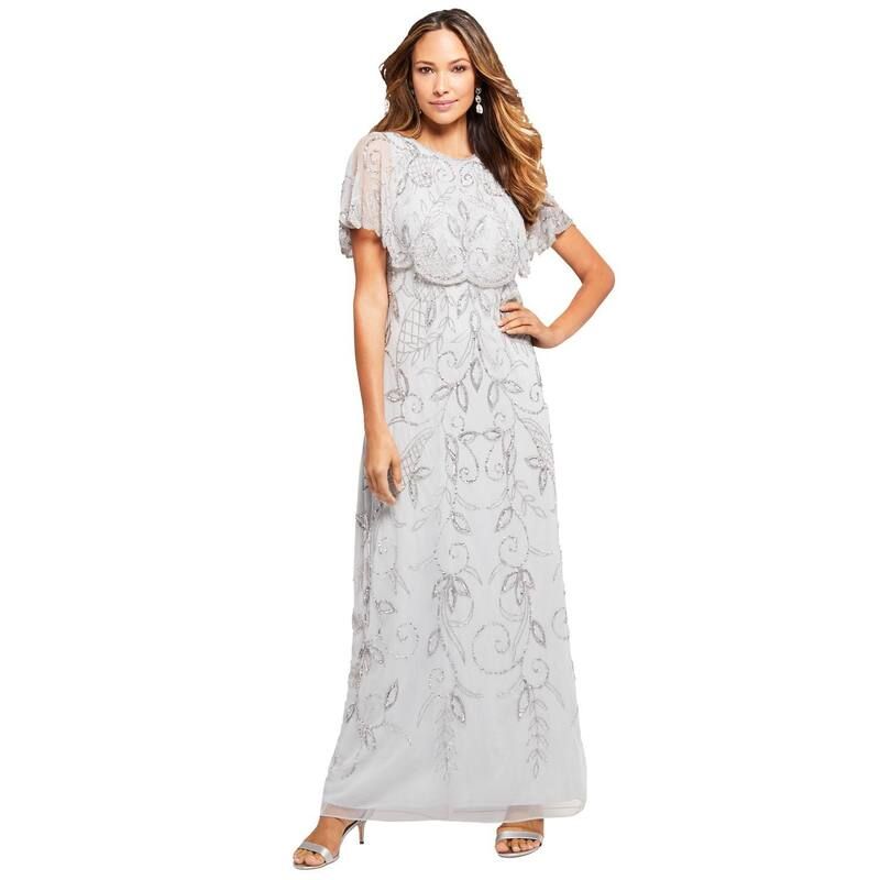 ロアマンズ レディース トップス ワンピース ケープデザイン プラスサイズ キャップ ケープ Roamans Womens Plusize Beaded Cape Gown Pearl Grey パー