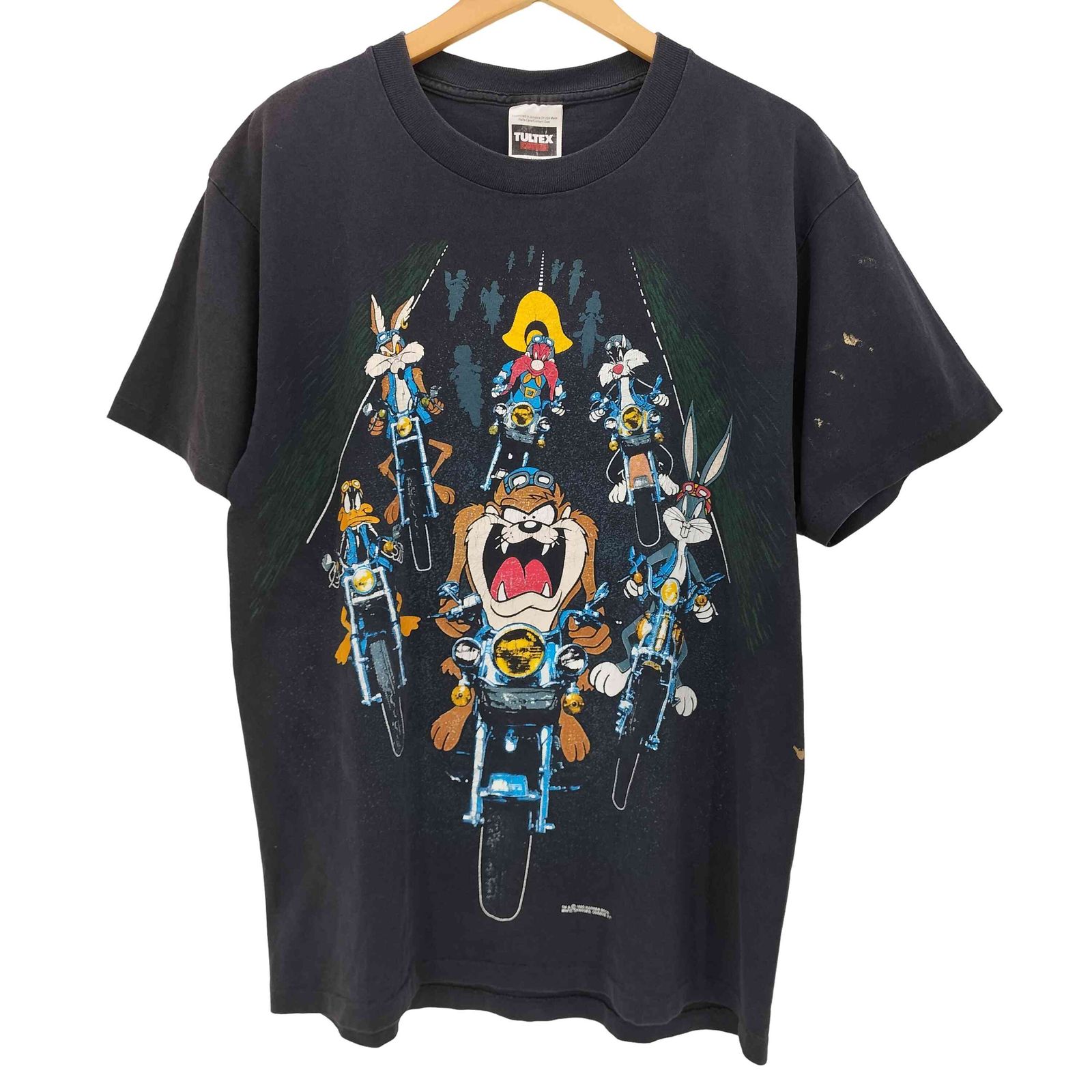 ユーズドフルギ USED古着 90S TULTEX ボディ コピーライト 1993 キャラクター バイカー プリント Tシャツ シングルステッチ メンズ import：L