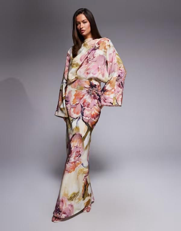 エイソス レディース トップス ワンピース フラワー柄 プリント マキシ フラワー ASOS DESIGN long sleeve tucked waist bias maxi dress in fl