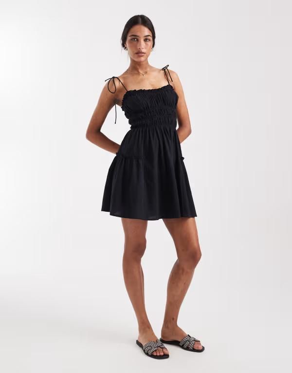 エイソス レディース トップス ワンピース ミニ ASOS DESIGN Faith beach shirred mini sundress Black ブラック