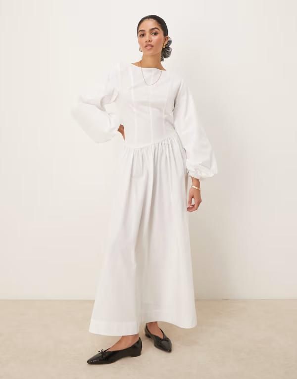 エイソス レディース トップス ワンピース アシンメトリー マキシ ASOS DESIGN poplin maxi dress with asymmetric waist and volume sle