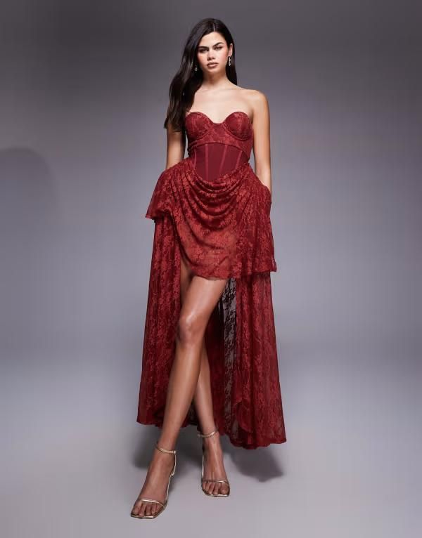 エイソス レディース トップス ワンピース ミニ レース ASOS DESIGN Premium hitched corset lace mini dress withipads and highlo