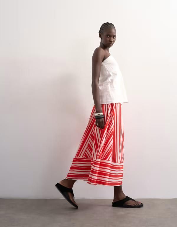 トップショップ レディース ボトムスカート マキシ Topshop full circle cut about maxi skirt and white stripes Red And White ホ