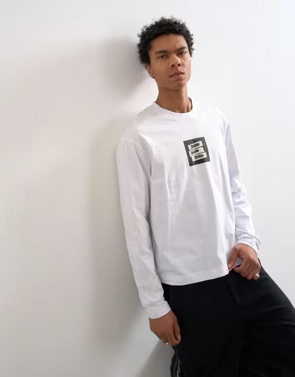 トップマン メンズ トップス Tシャツ リラックスフィット プリント Topman relaxed fit long sleeve Tshirt with Studio print WHITE ホワイ
