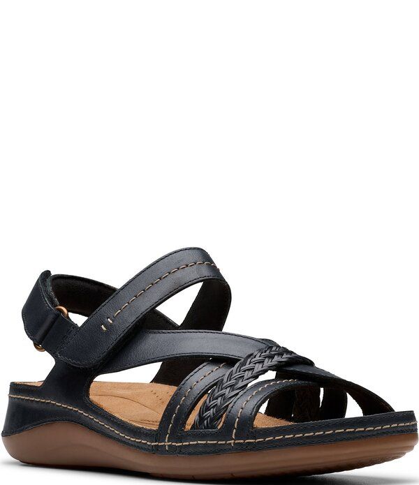 クラークス レディース シューズ サンダル レザー Clarks Artisan Cecily Strap Leather Braided Sandals Black ブラック