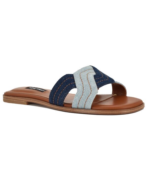 ナインウェスト レディース シューズ スリッポン・ローファー サンダル Nine West Womens Gammy CrissCross Flat SlipOn Sandals Blue Multi