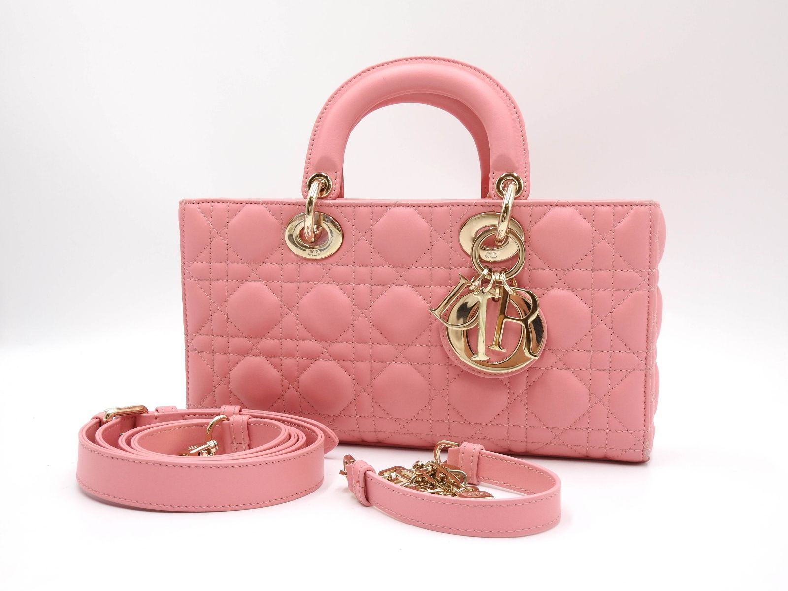 クリスチャンディオール LADY D-JOY レディ ディジョイ ミディアム 2way ハンドバッグ ショルダーバッグ ラムスキン ピンク ゴールド金具 M0540ONGE_M89P