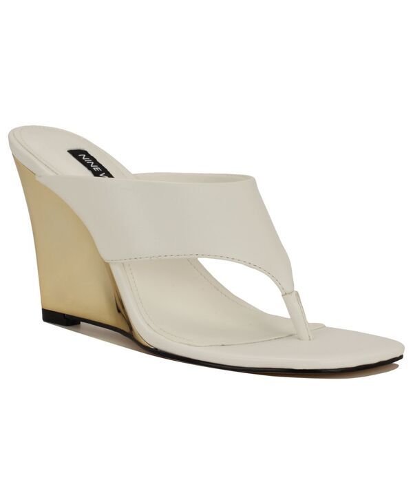 ナインウェスト レディース シューズ スリッポン・ローファー サンダル Nine West Womens Presa Square Toe SlipOn Wedge Sandals WhiteGold