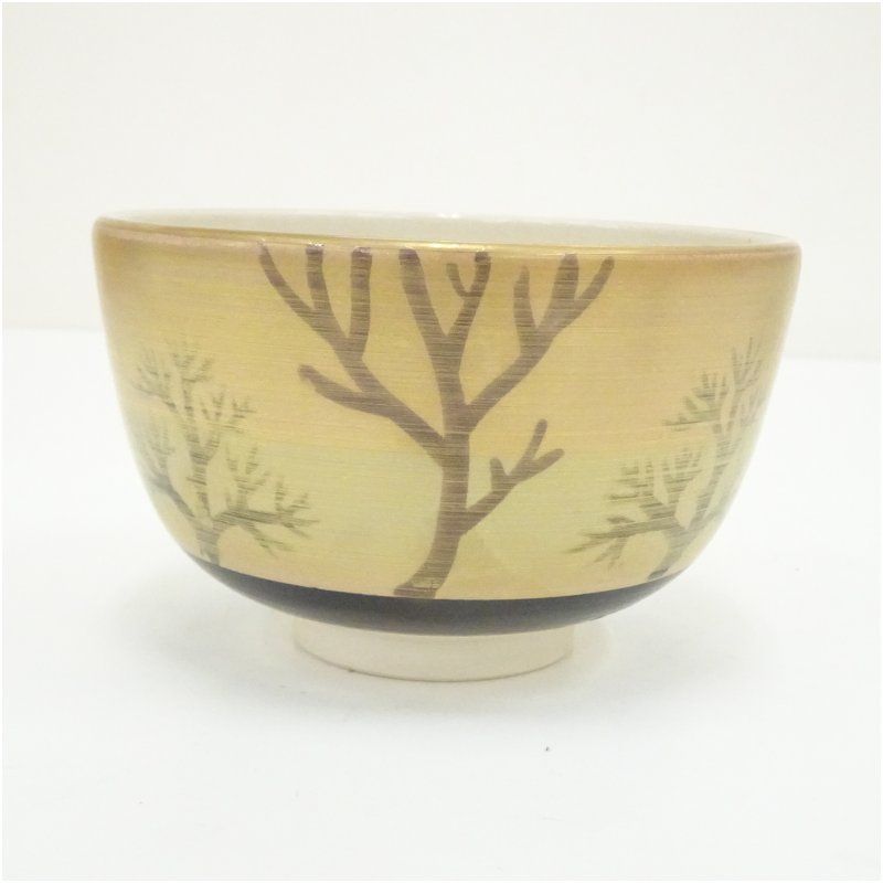 京焼 川添寿楽造 金彩色絵草花茶碗（紙箱） 茶道 抹茶 おしゃれ 抹茶