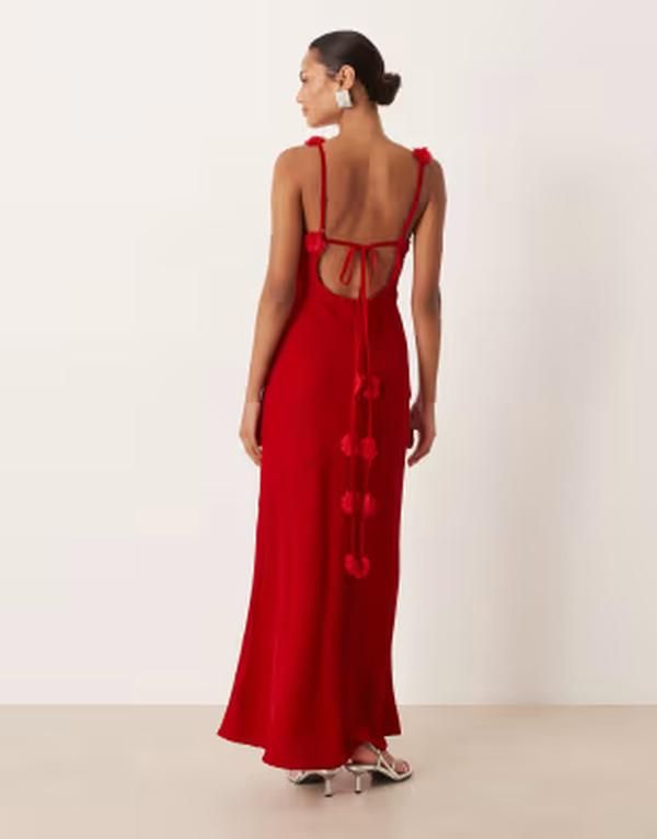 フォーラブアンドレモン レディース トップス ワンピース オープンバック サテン マキシ For Love Lemonsatin open back maxi dress with rosette d