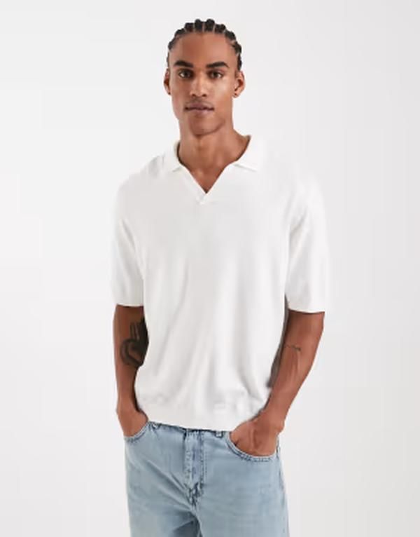 オンリーアンドサンズ メンズ トップス ポロシャツ リラックスフィット ONLY SONS relaxed fit split neck polo shirt Cloudancer ホワイト