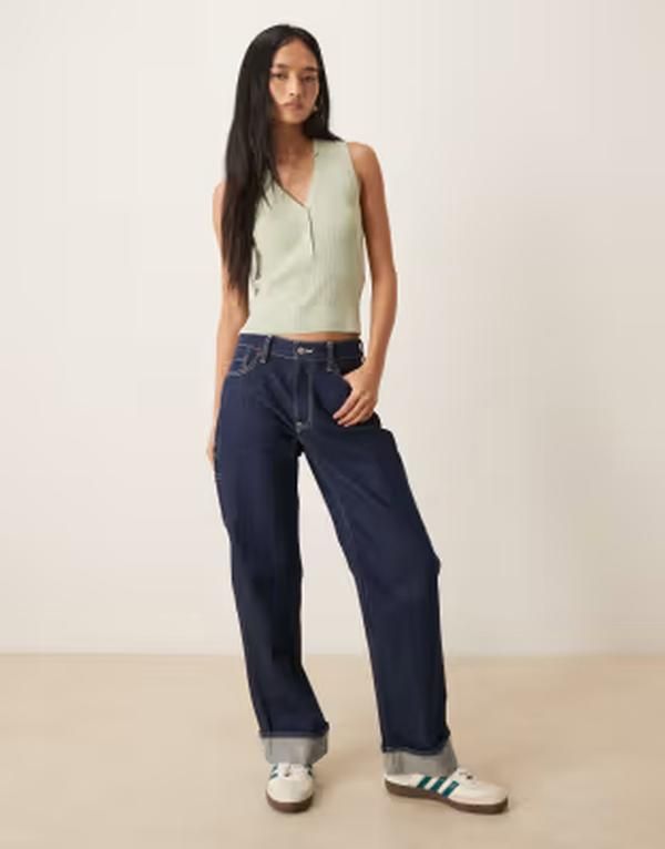 ジェイディーワイ レディース アウター ニット・セーター リブニット ポロシャツ ノースリーブ JDY rib knit sleeveless polo shirt in sage Seafoam セ