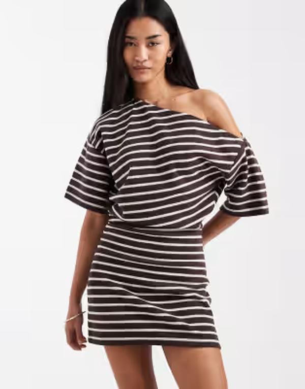 エイソス レディース トップス ワンピース ミニ ASOS DESIGN supersoft fallen shoulder short sleeve mini dress with ruching