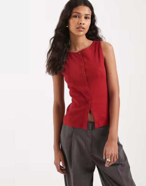 ブレーブソウル レディース トップス ベスト ボタンダウン Brave Soul button down vest RED レッド
