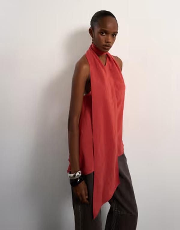 トップショップ レディース トップス タンクトップ ホルター Topshop halter scarf detail top in rust ラスト