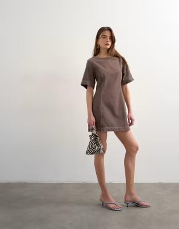 トップショップ レディース トップス ワンピース ミニ Topshop boat neck structured sleeves mini dress in chocolate チョコレート