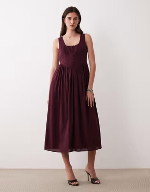 ノーバディーズ チャイルド レディース トップス ワンピース ミディ ノースリーブ Nobodys Child sleeveless button front midi dress Deep Red