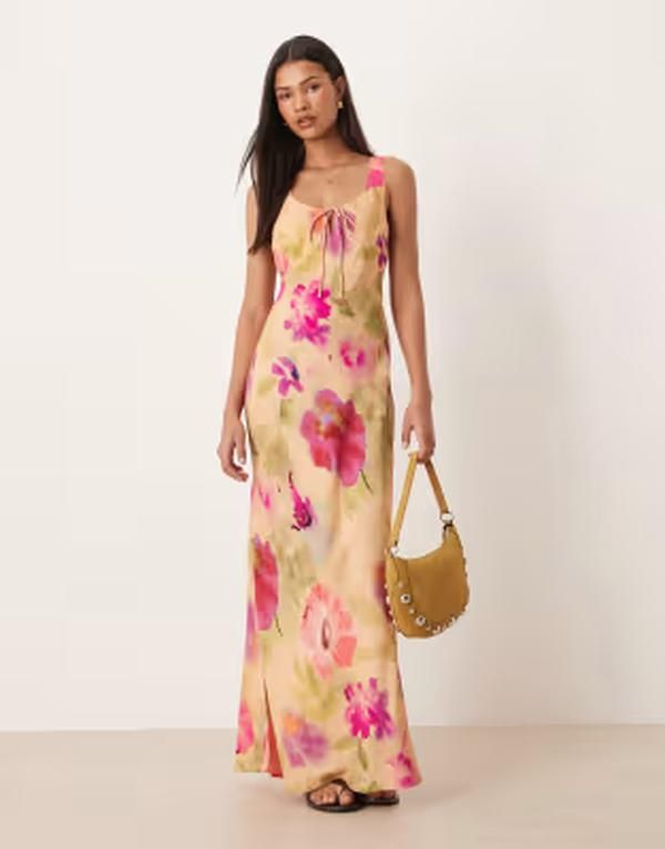 エイソス レディース トップス ワンピース フラワー柄 プリント ミディ フラワー ASOS DESIGN scoop neck tie front midi dress in multi flora