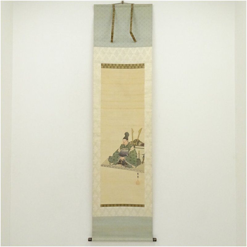 岩佐古香筆　八幡太郎義家図　肉筆絹本掛軸（共箱） 掛け軸 床の間 書 おしゃれ 絵画 表具 芸術 茶道 年中掛け インテリア 茶掛 掛物 和室