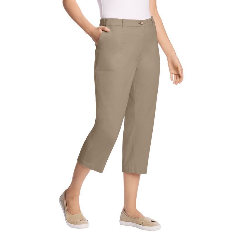 ウーマン ウィズイン レディース ボトムス カジュアルパンツ プラスサイズ キャップ Woman Within Plusize Adjustable Waist Chino Capri Bark