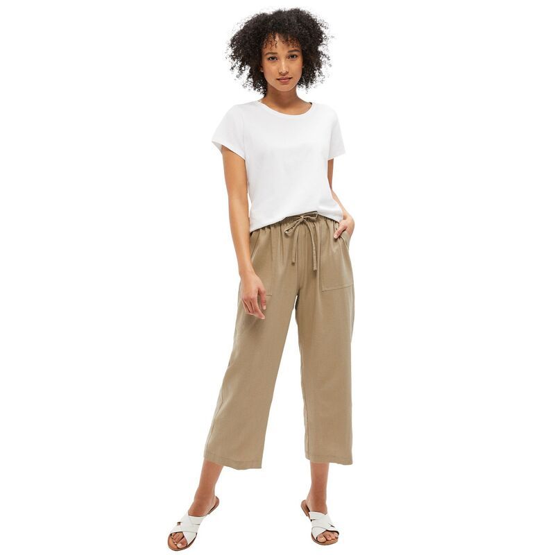 Ellos レディース ボトムス カジュアルパンツ リラックスフィット プラスサイズ キャップ リネン ellos Plusize LinenBlendrawstring Elastic Waist