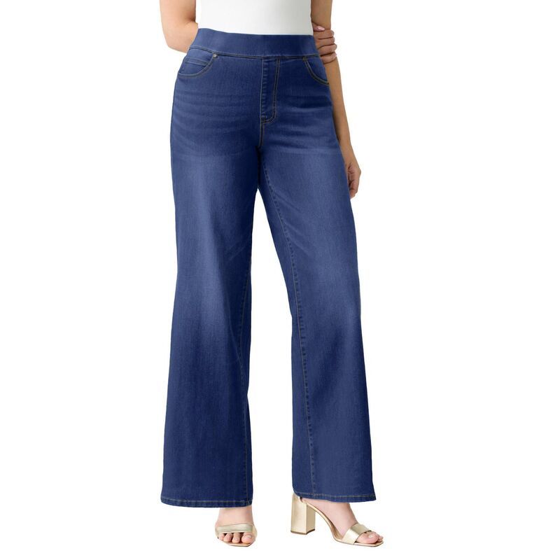 ロアマンズ レディース ボトムス デニムパンツ ワイドレッグ プラスサイズ Roamans Womens Plusize 360 Degree Stretch Wide Leg Jean Dark W