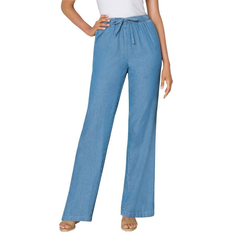 ウーマン ウィズイン レディース ボトムス カジュアルパンツ プラスサイズ トール デニム Woman Within Plusize Tall WideLeg Drawstring Denim Pan