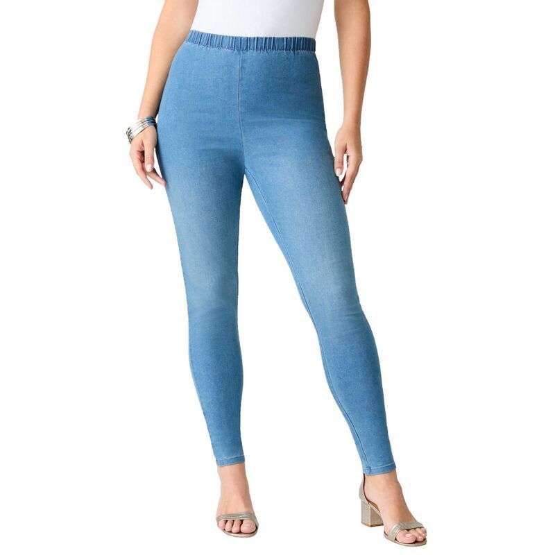 ロアマンズ レディース ボトムス デニムパンツ プラスサイズ Roamans Womens Plusize Comfort Stretch Slim Leg Jean Light Stonewash