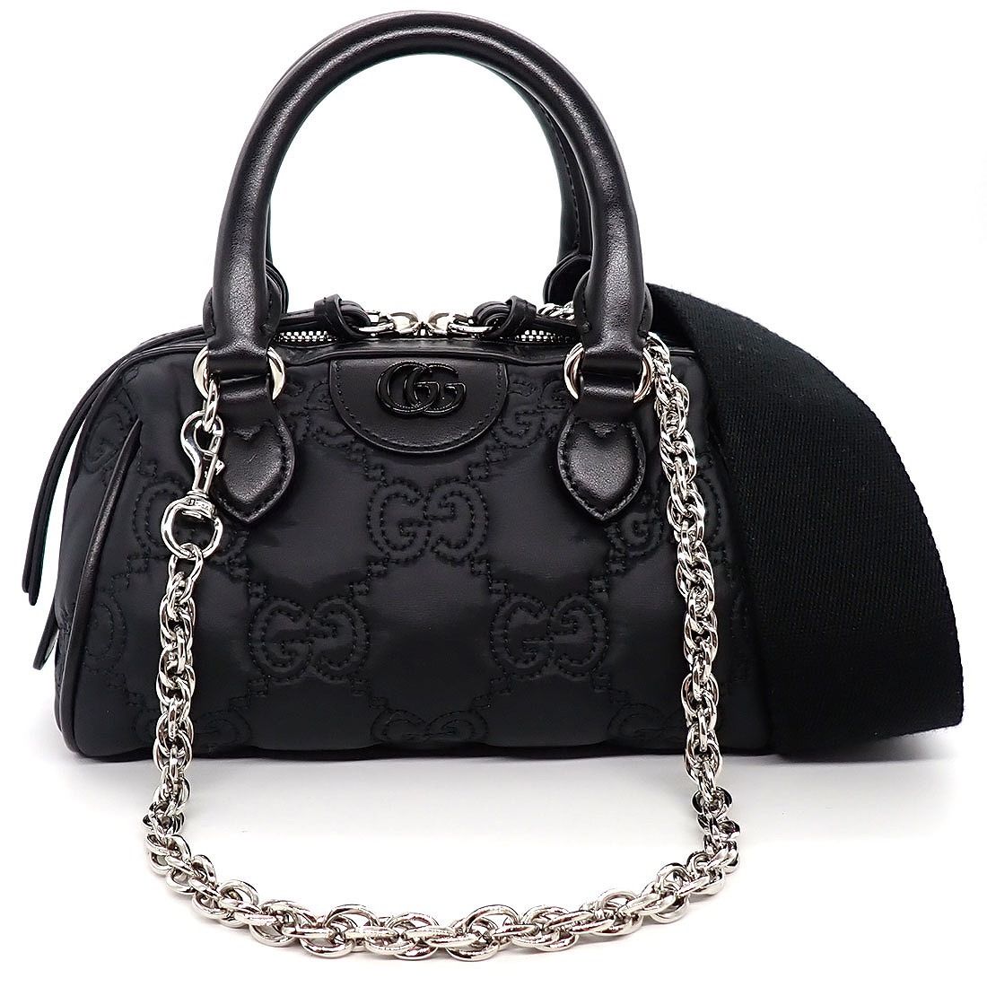 グッチ GUCCI ショルダーバッグ GGマトラッセ ミニバック 702251 ブラック パープル ナイロン レザー シルバー金具 【中古】