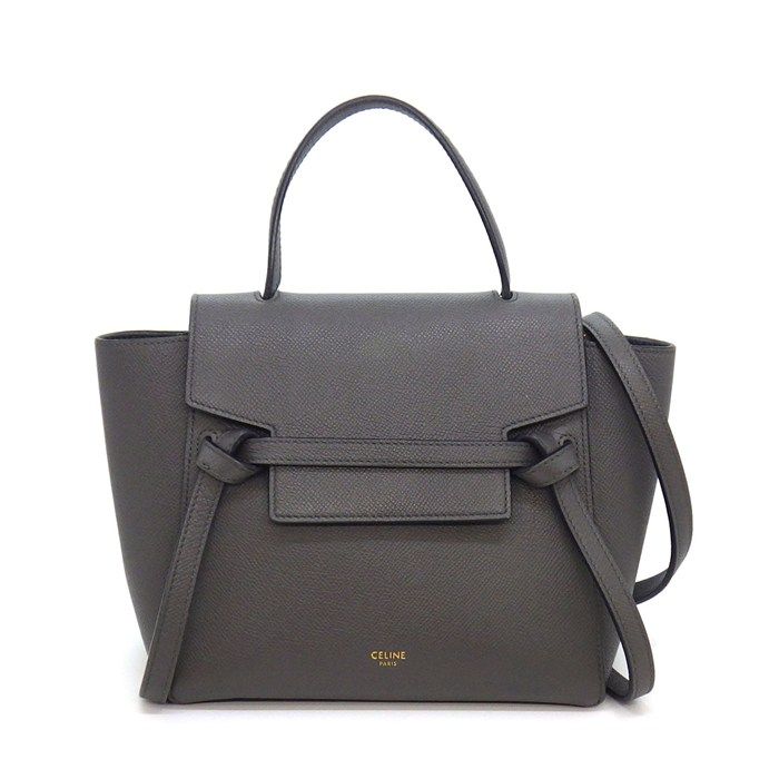 セリーヌ CELINE ショルダーバッグ/ハンドバッグ ベルトバック ナノ 189003ZVA.10DC グレー カーフスキン ゴールド金具 【中古】