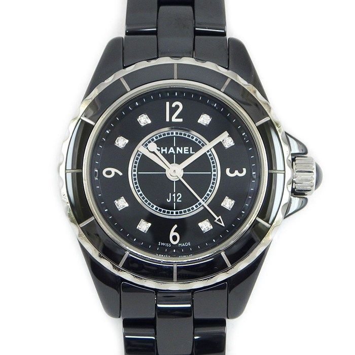 シャネル CHANEL 腕時計 J12 H2569 8ポイント ダイヤインデックス ブラック文字盤 セラミック SS クオーツアナログ 【中古】