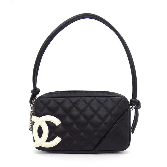 シャネル CHANEL ショルダーバッグ カンボライン アクセサリーポーチ A25175 2005年 ブラック ピンク ソフトカーフスキン 【中古】